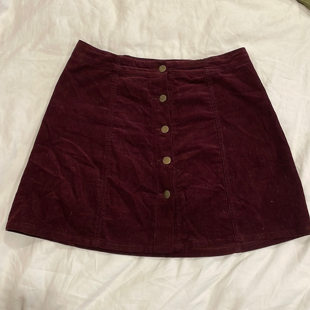 Burgundy corduroy button-up skirt